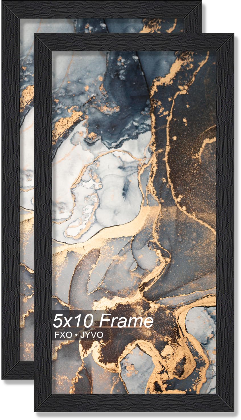 Fxojyvo Engineered Wood 5x10 Picture Frame Set of 2, Black Frame for 5 x 10 Inch Picture Poster Photo, Light Weight 5 by 10 Frame with Wood-grain for Wall - 2 Pack/Black/5"x10"