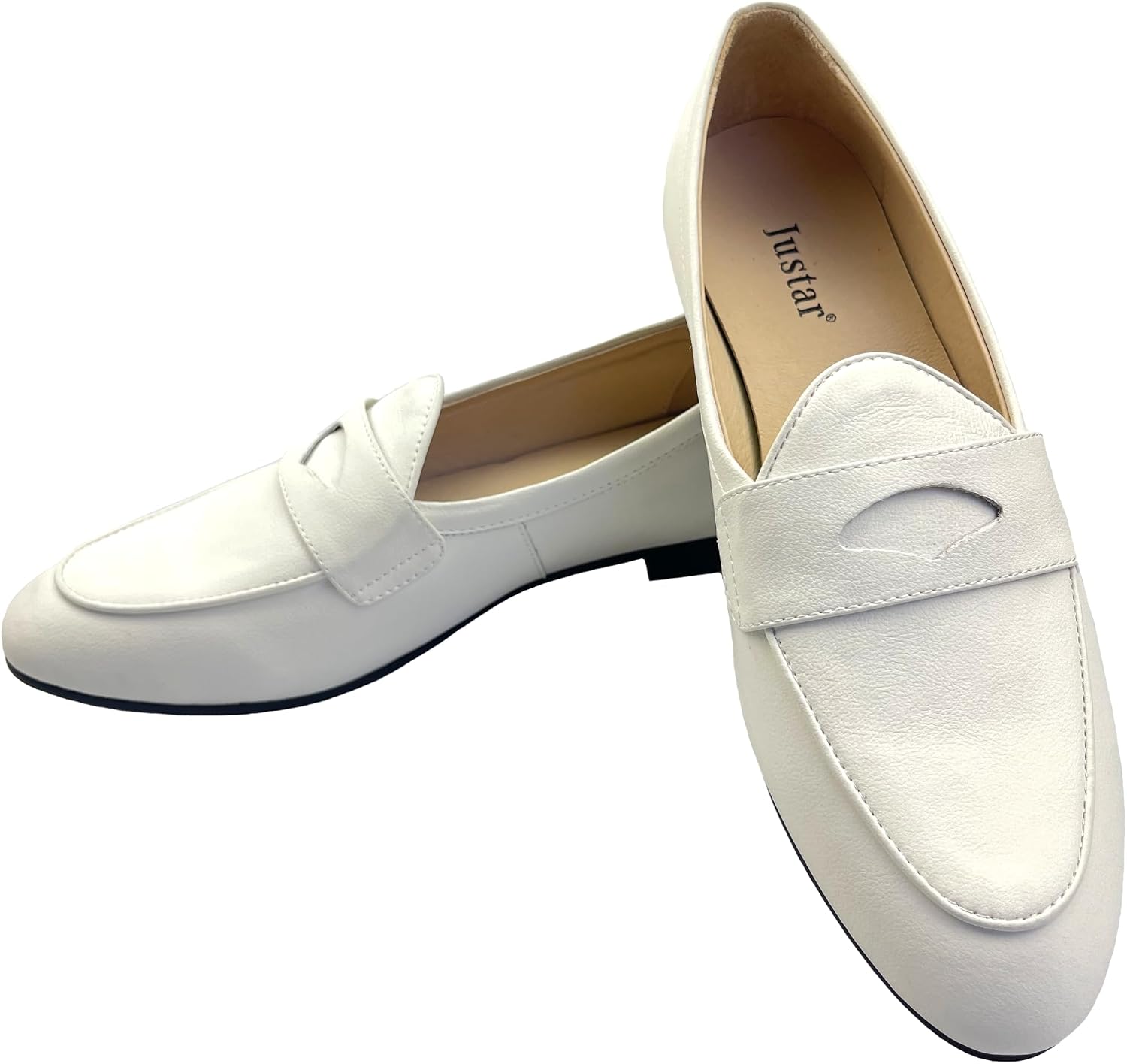 Justar Women's Leather Penny Loafers Slip on Dress Flats Shoes for Women