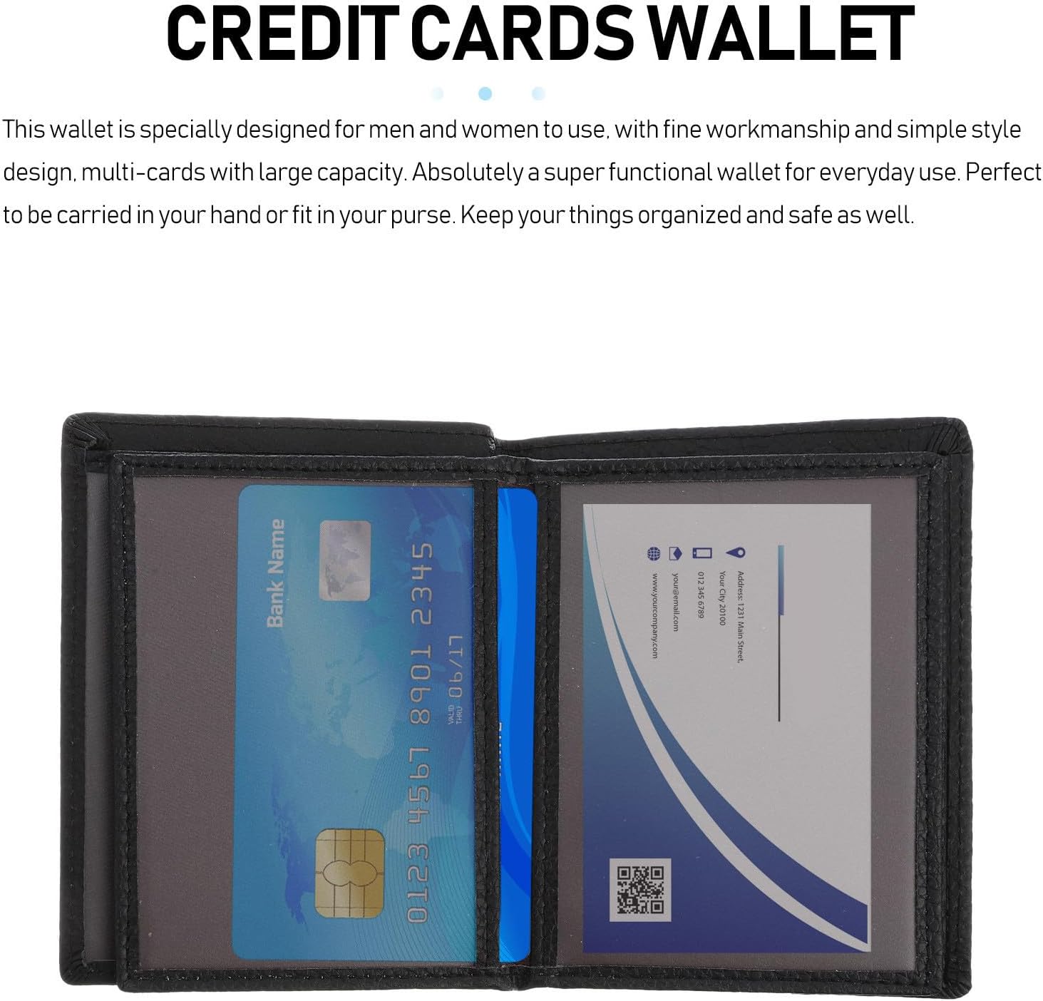 Black Cowhide Id Cards Wallet for Men, Large Capacity Security