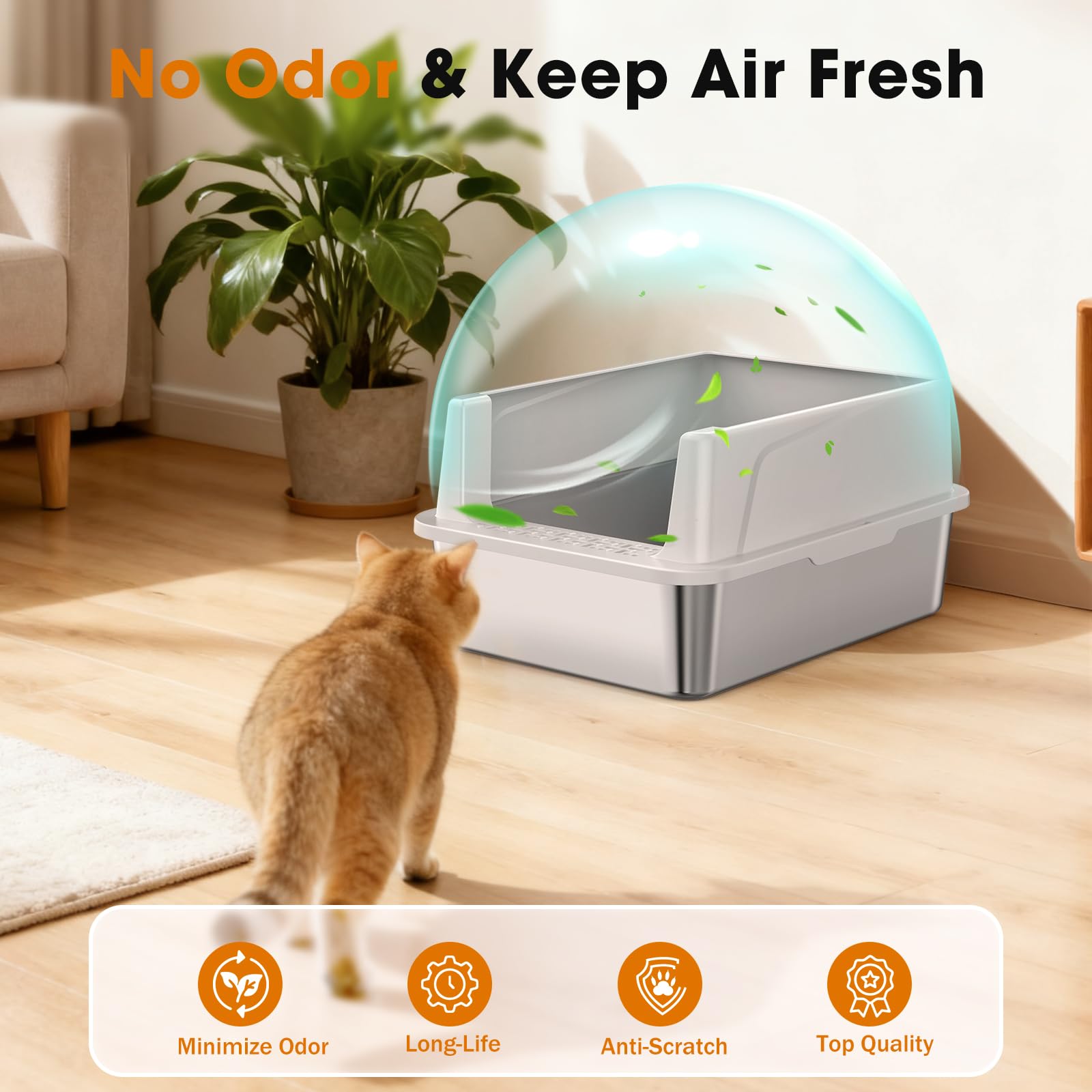 2PACK Stainless Steel Cat Litter Box with Lid, High-Sided Metal Litter Pan for Small Cats, Kitty Litter Box, Non-Stick & Odor-Resistant, Anti-Urine Leakage, Easy to Clean, Scoop Included - image 6