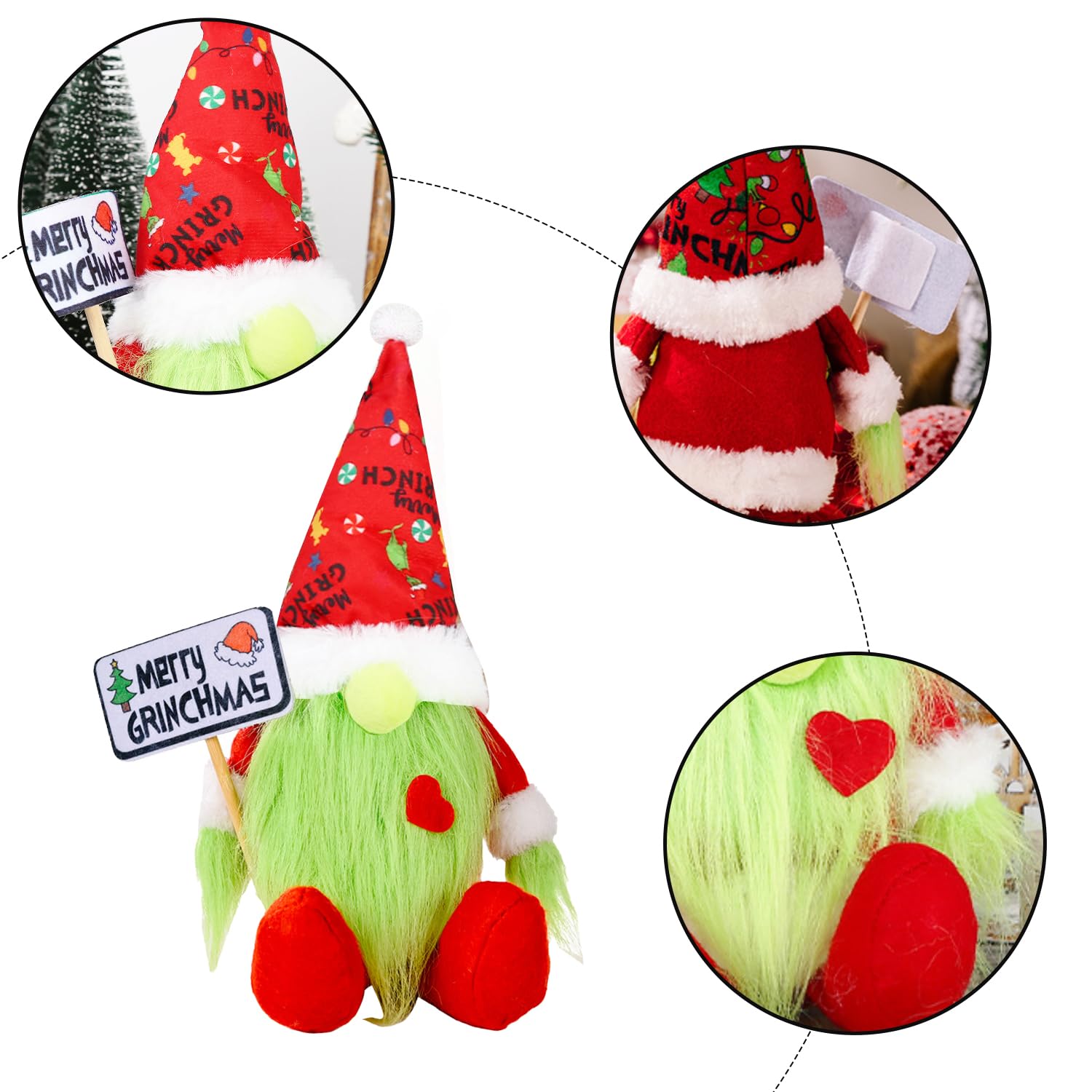JUFYVO Green Monster Gnome Decorations Christmas Ornament Green Monster Gnome Plush Dolls Tabletop Decoration Holiday Xmas Decorations Santa Elf Tomte Decorations - Image 2