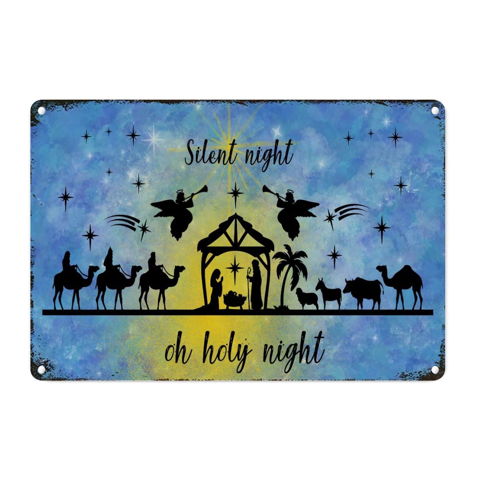 Signe de crèche de Noël en métal bleu déco murale chambre enfant et salon