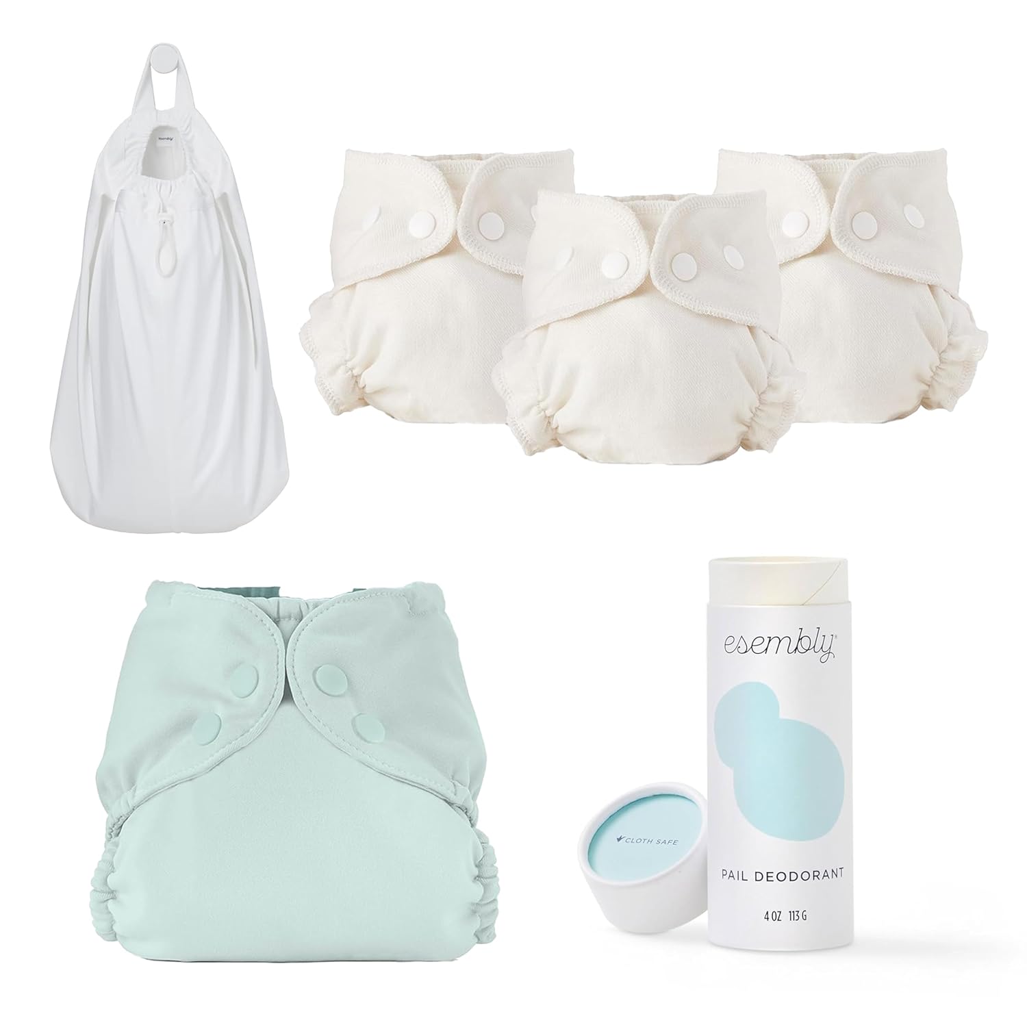 Esembly Cloth Diaper Bundle Set, Pail Pouch, and Deodorant - Complete Cloth Diapering Solution (Mist, Sea Salt, and Fresh Scents)