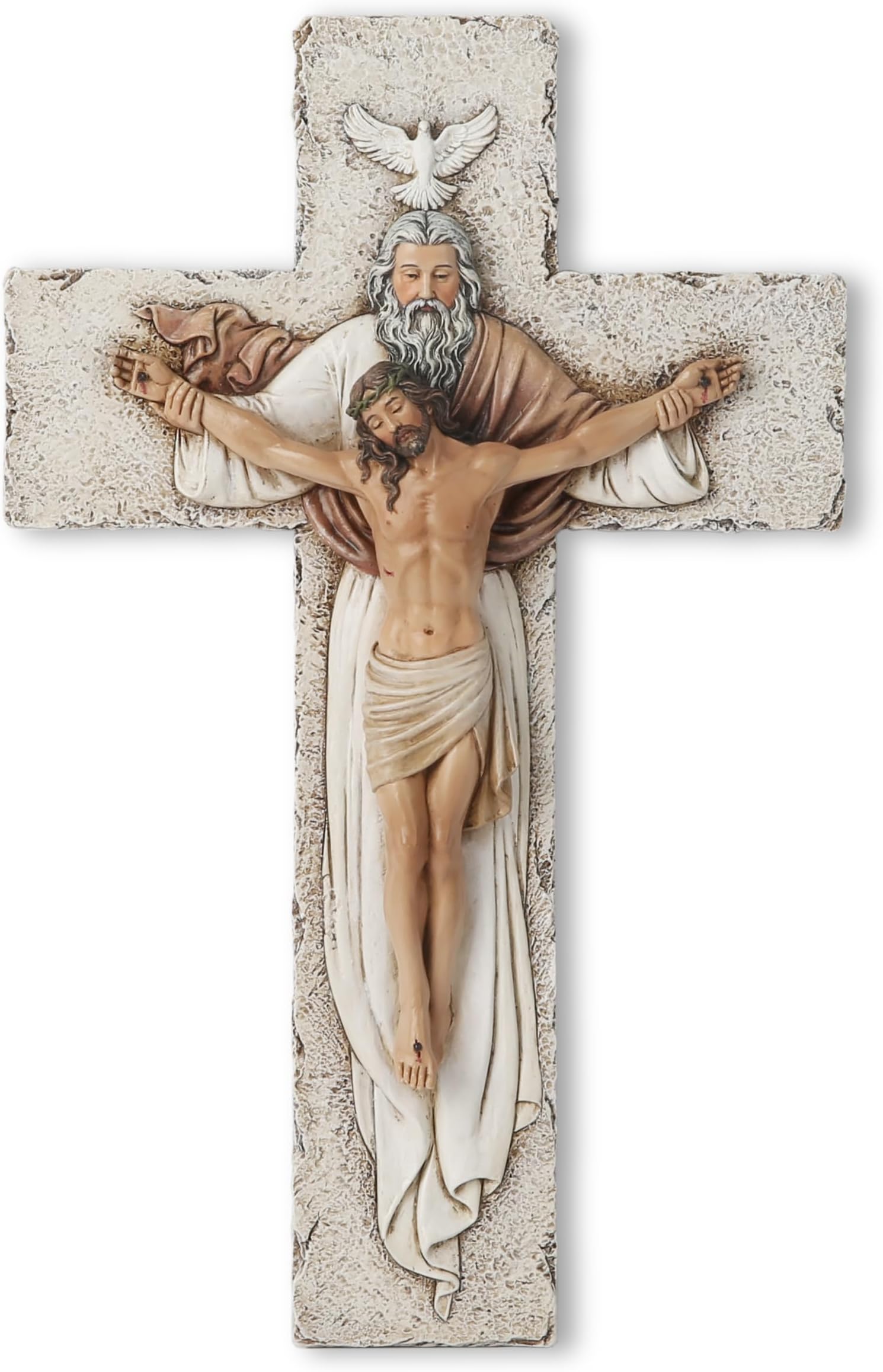 BC Catholic Holy Trinity Crucifix Wall Cross, 9.5" H Jesus Christ Inspirational Home Décor, Catholic Gifts, Religious Wall Sculpture handpainted by Buildclassic