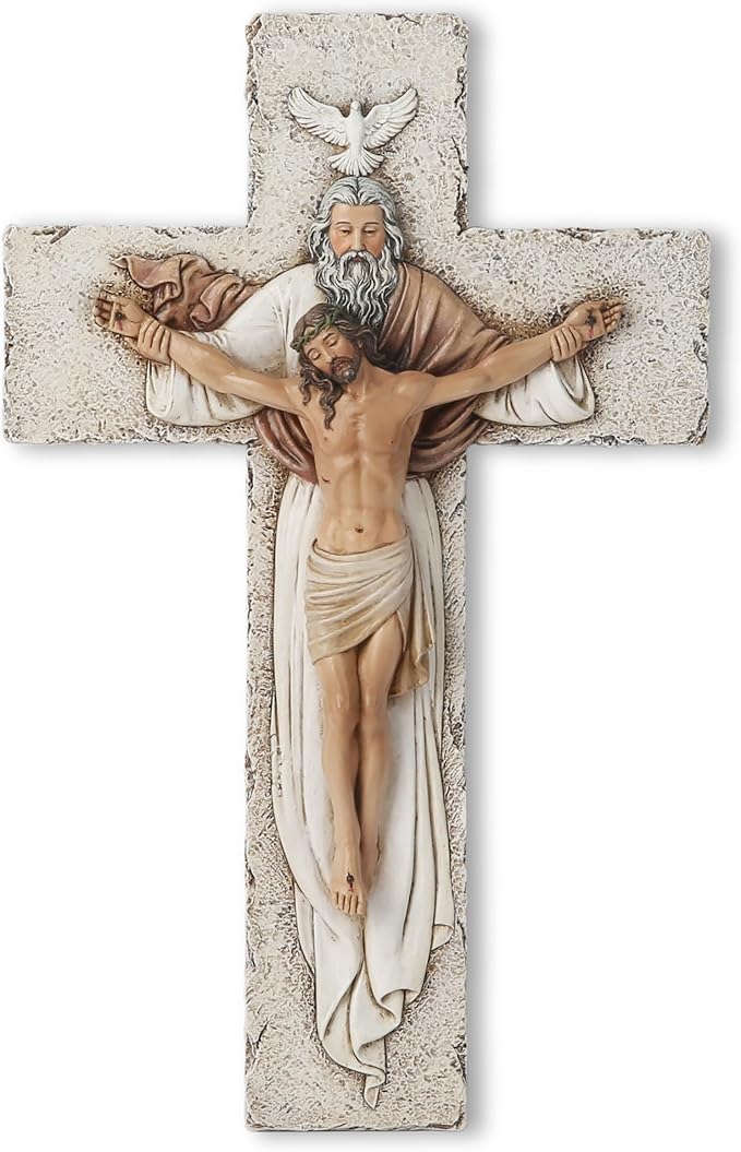 BC Catholic Holy Trinity Crucifix Wall Cross, 9.5" H Jesus Christ Inspirational Home Décor, Catholic Gifts, Religious Wall Sculpture handpainted by Buildclassic