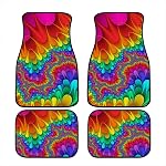 Aoopistc 4pc/Set Arc-en-ciel Boho Ethnic Tie Dye Imprimé tapis de voiture Universal Fit véhicule antidérapant protection des voitures tapis tout temps devant plancher tapis Fit camion, véhicule, Sedan, Accessoires de voiture