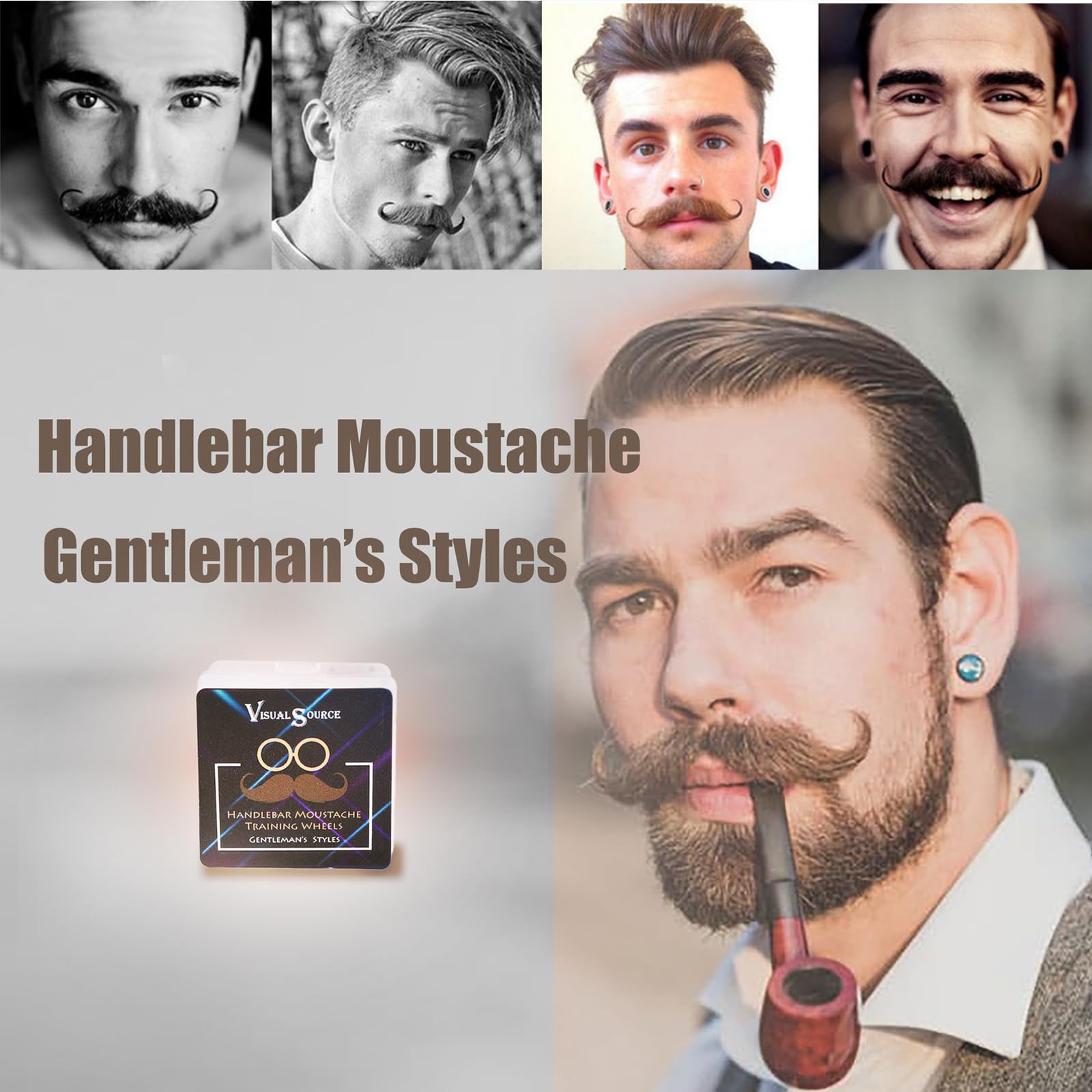 2 Pair Handlebar Moustache Training Wheels,Gentleman's Styles Mustache Stylist,Mustache Curler Shaping Tools for Father Boy Husband Boyfriend (White) - Image 2