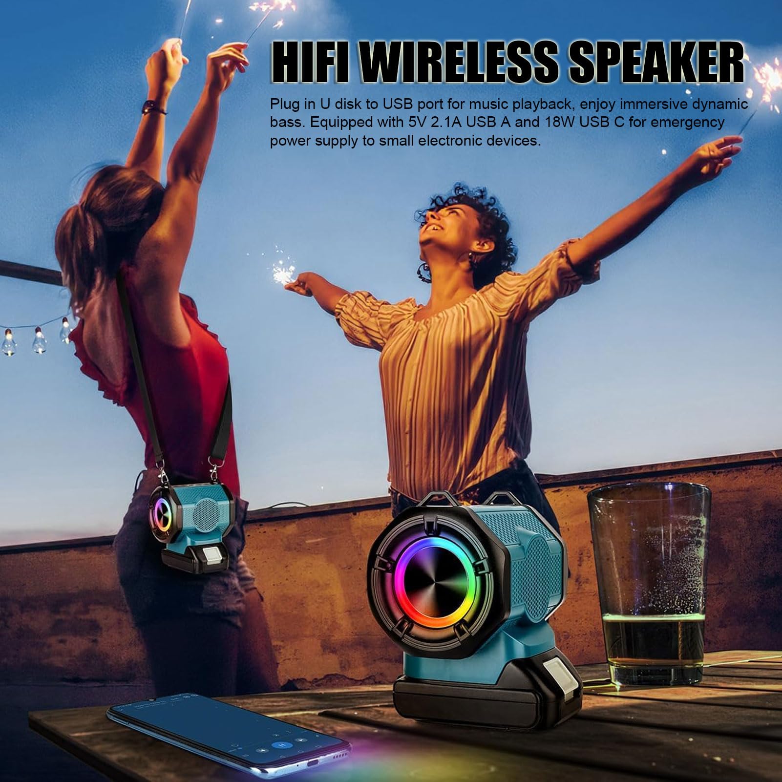 Bezprzewodowy Głośnik Bluetooth Wodoodporny Przenośny Dźwięk Przestrzenny HD Stereo Głośny Dźwięk dla Domu na Zewnątrz Camping Beach Urodzinowy