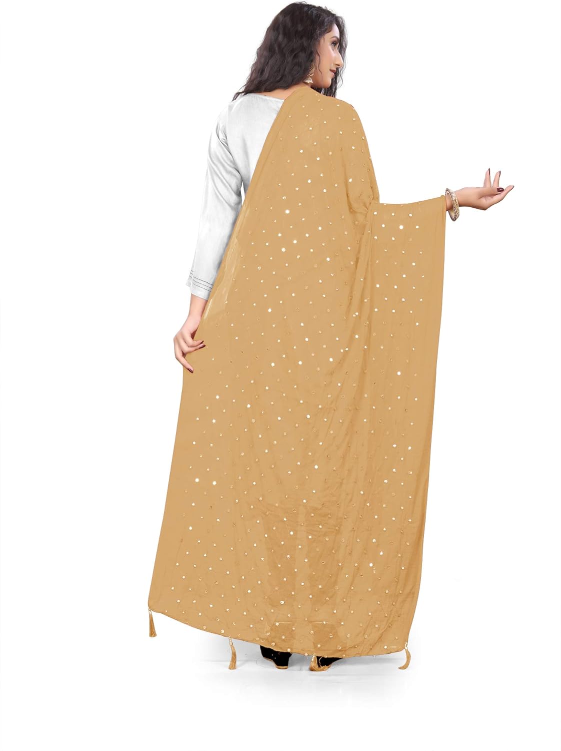 themilestocks Woman's Embroidered Chiffon Dupatta Scarf Shawl Wrap Soft Indian Bridal Wedding - Image 4