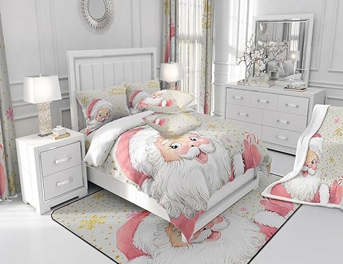 Miniatura 6 de Juego de edredón de Feliz Navidad, tamaño Queen, juego de ropa de cama de copos de nieve con purpurina dorada, juego de edredón de dibujos animados