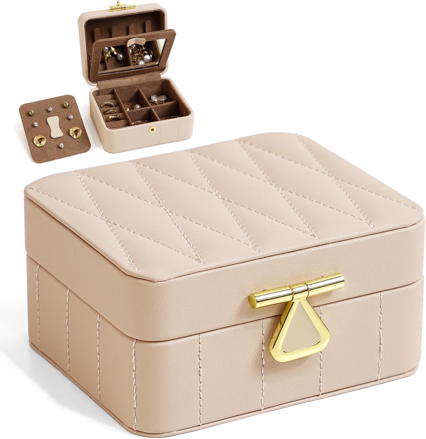 KAMIER Travel Jewelry Box Organizer, Diamond Quilted Leather Travel