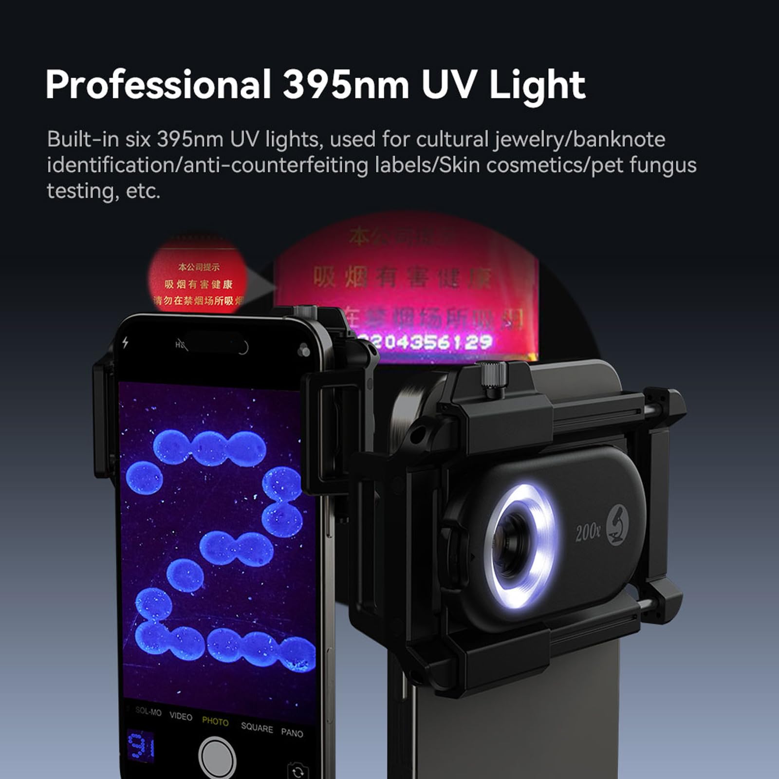 XAGMODSHN Lente Zoom Microscopio Digital Bolsillo Portátil con Luz LED LED Ajustable Cámara Teléfono Inteligente Portátil para Microscopio Teléfono con Luz
