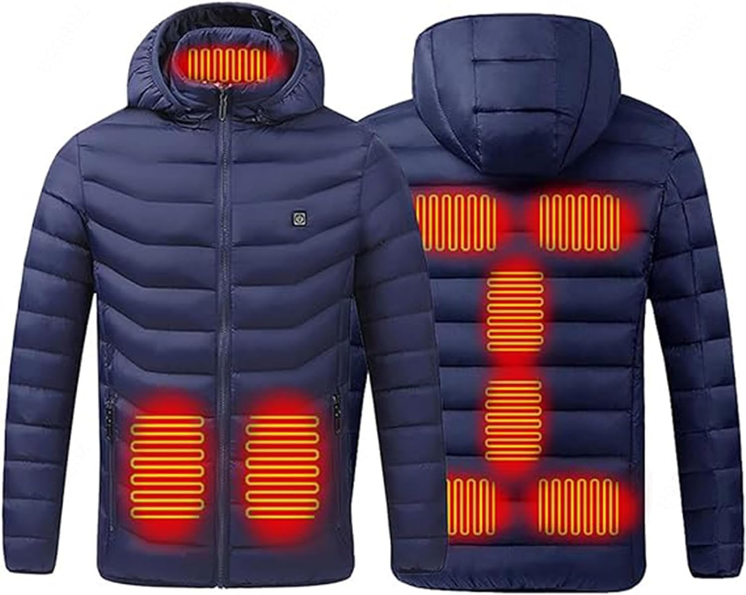 VIDECOR 9 Zones Heated Jacket, 3 Gear Temperature USB Electric Heating Hooded Warm Coat for Men Women Skiing, Cycling