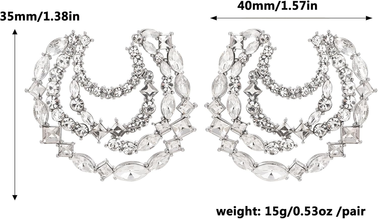 Statement Crystal Drop Earrings,Art Deco Full-Rhinestone Wedding Party Jewelry for Bride, Bridesmaid and Guests - Image 4