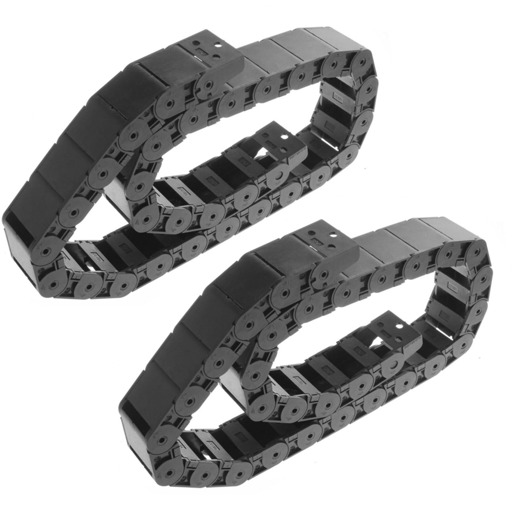 Catena di traino per cavi R38, 2 pezzi, 18 mm x 50 mm, in plastica nera, lunghezza 1 m, per CNC, con connettori terminali, tipo semi-chiuso, apertura laterale