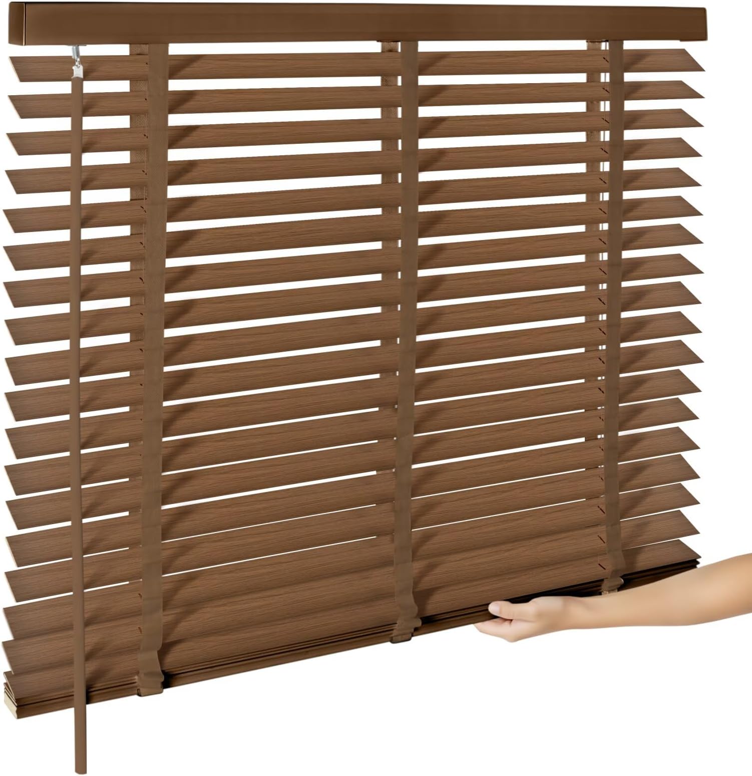 2" Cordless Wood Blinds for Indoor Windows Custom Blackout Blinds Room with Privacy Protection, Cordless Wooden Horizontal Window Shades for Bedroom, Living Room, Office, Kitchen, 35" W x 48" H