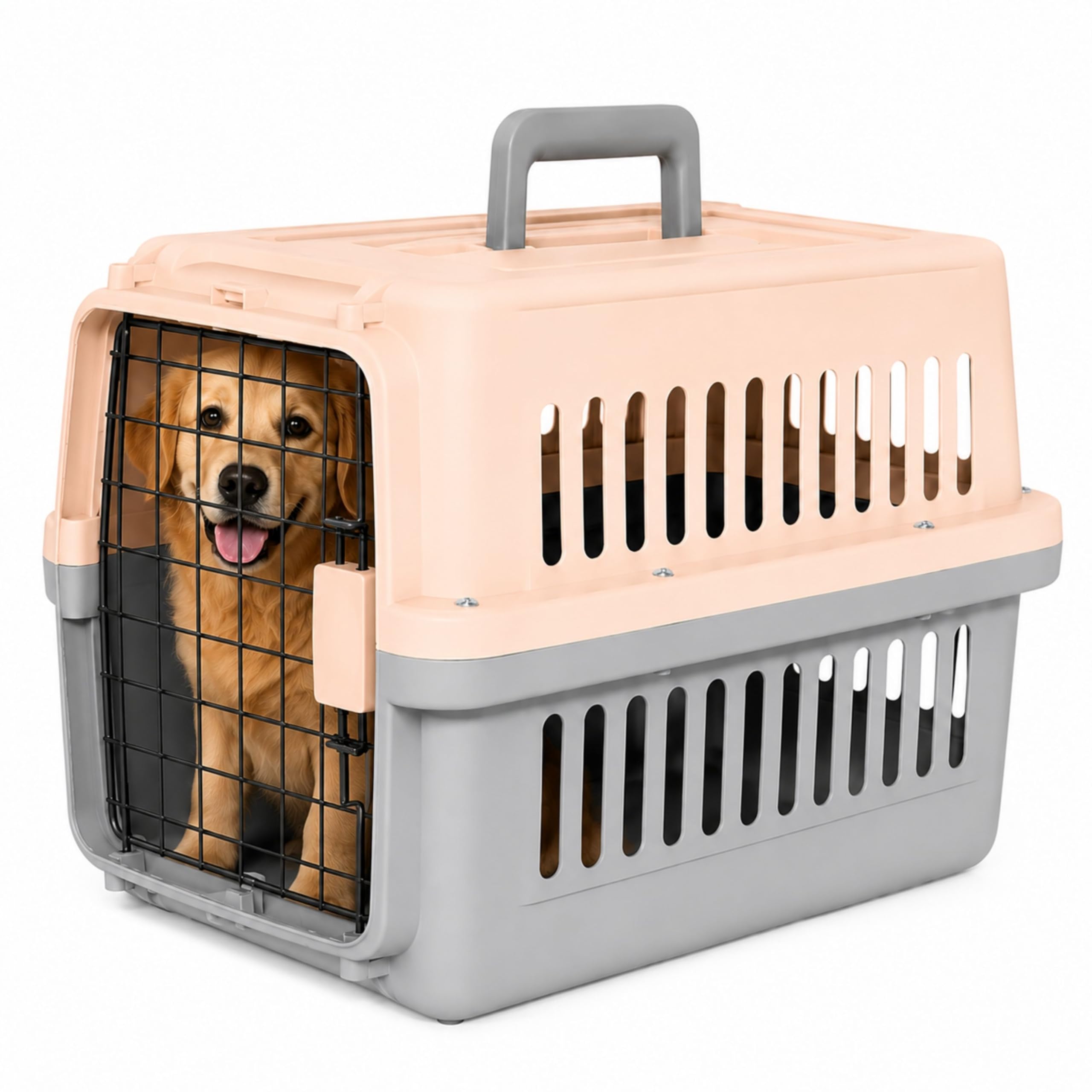 Foodie Puppies Pet Travel Cage with Handle (58 x 38 x 36 cm, Large) for Small to Medium Dogs & Cats | Durable Plastic Travel Cage with Secure Metal Door, Spring Lock & Ventilated Design-image-9
