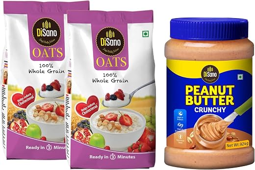 Disano Oats, 100% wholegrain, Pouch 2 kg & Disano Peanut Butter Crunchy 924g