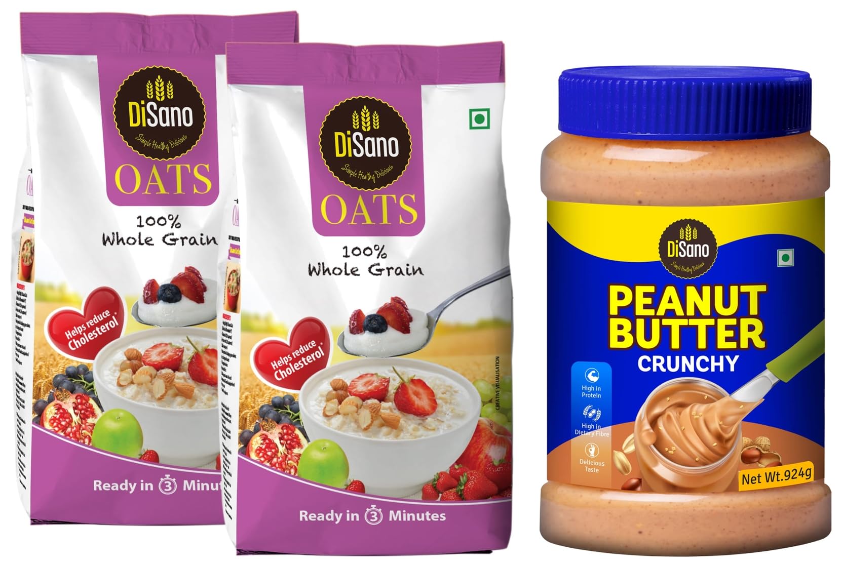Disano Oats, 100% wholegrain, Pouch 2 kg & Disano Peanut Butter Crunchy 924g-image-36