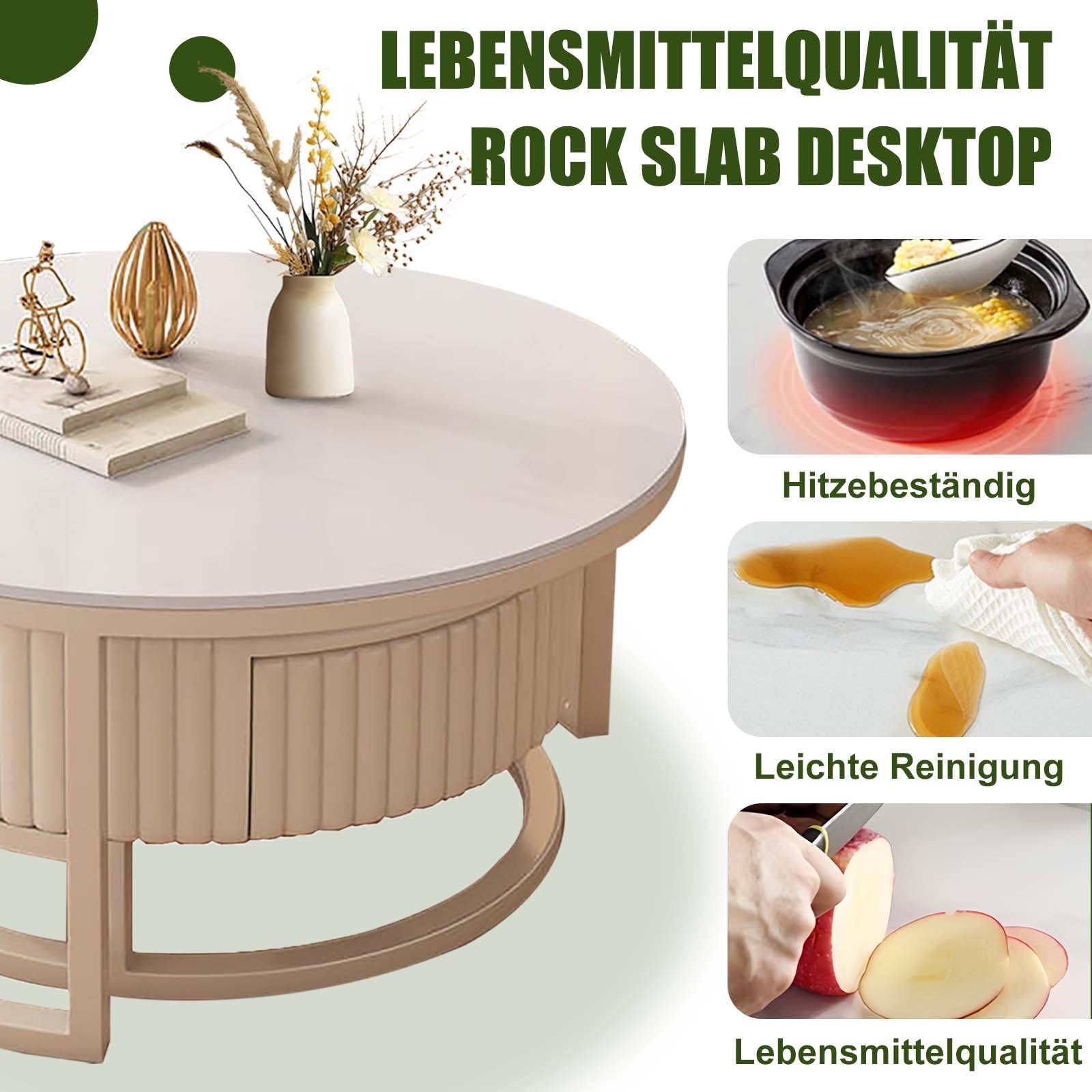 50 70cm Ronde Salontafel Set Van 2 Salontafel Wit Met Opbergruimte, Massief Geborsteld Metalen Frame Hittebestendige Stenen Bovenkant, Woonkamer Tafel Sofa Tafel Genest Bijzettafel