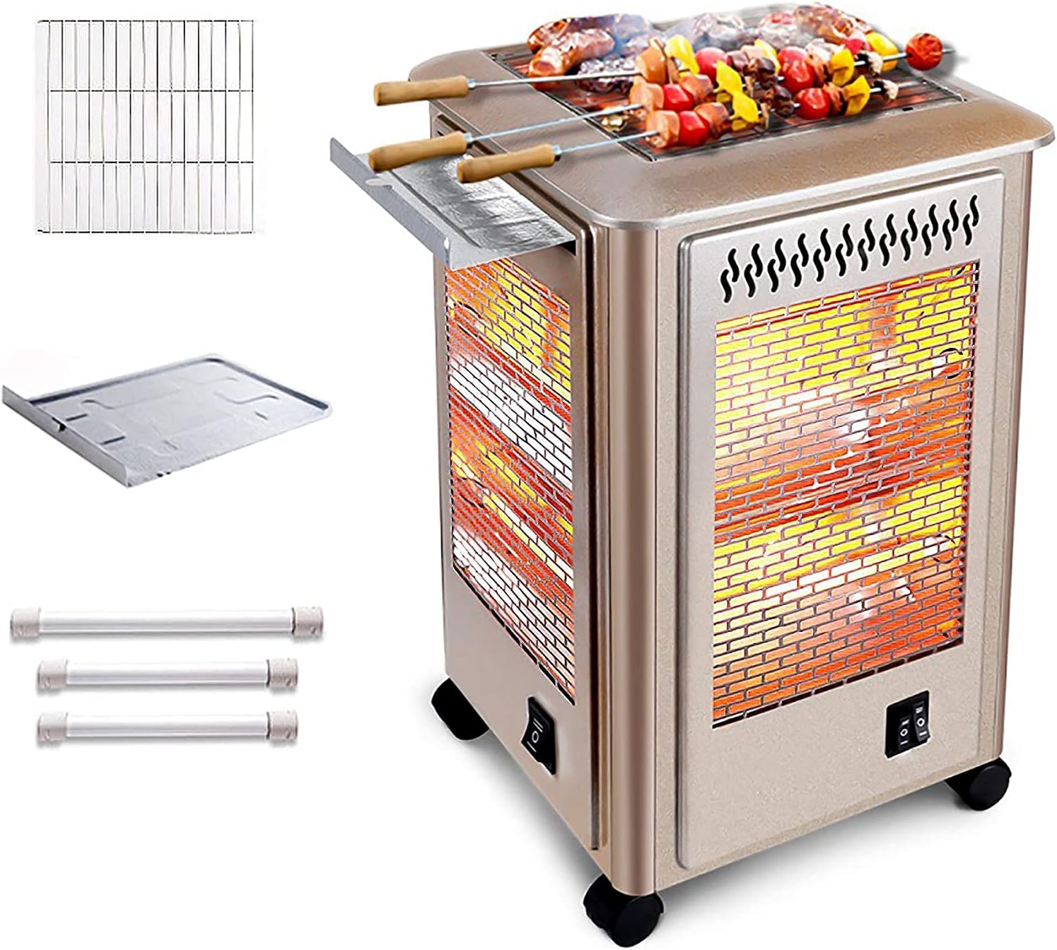 review 2000W Compact Electric Freestanding Heater with Baking Tray on the Top,Patio Heaters,Can Barbecue and Heated,Garden Stoves