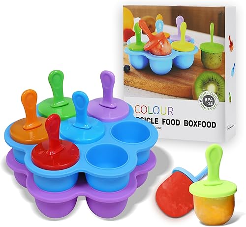 Moldes de silicona para paletas de 7 cavidades, 2 piezas de molde para paletas de hielo con palitos coloridos para morder huevos, moldes de helado,