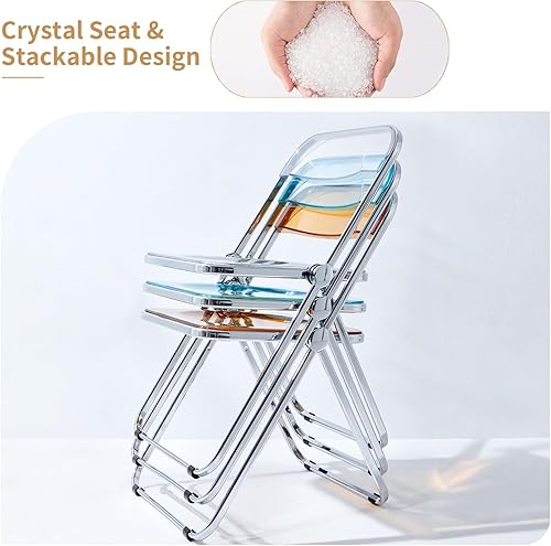 Miniatura 4 de BOOSDEN Silla moderna de acrílico transparente, silla plegable de plástico, asiento de cristal con marco cromado apilable, sillas plegables