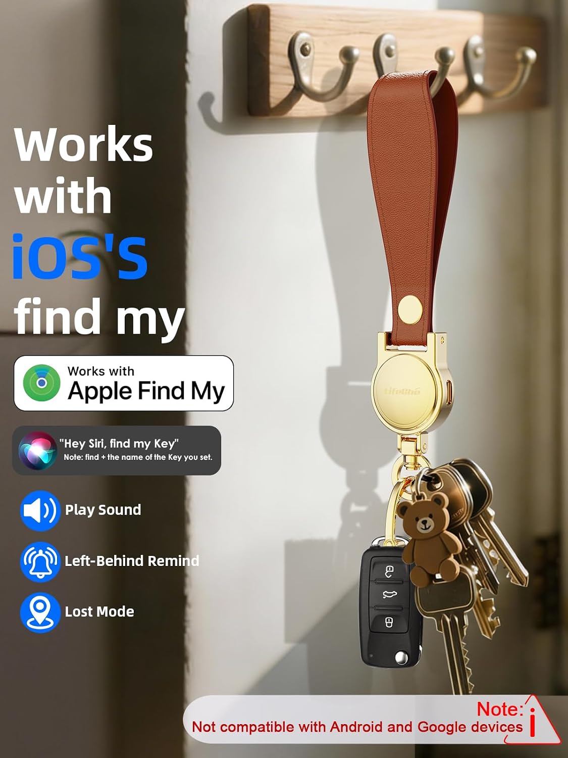 Keychain, Works with Apple Find My, Leather Car Keychain Key Holder Key Chain with Anti-Lost Keys Finder Tracker image 2