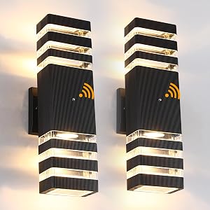 Dusk to Dawn Outdoor Wall Lights 2 Pack, IP65 Waterproof Modern Exterior Light Fixture, 3000K Warm White 3-Layer Up and Down Outdoor Wall Sconce for House Front Porch Garage