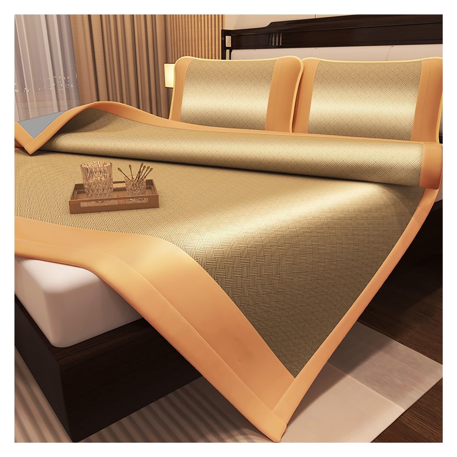 EGZASDI Summer Bamboo Mat Bed, Ice Silk Cooling Sleeping Mat Breathable Multicolor Multiple Sizes With 2 Pillowcases(Brown,180 * 200cm)