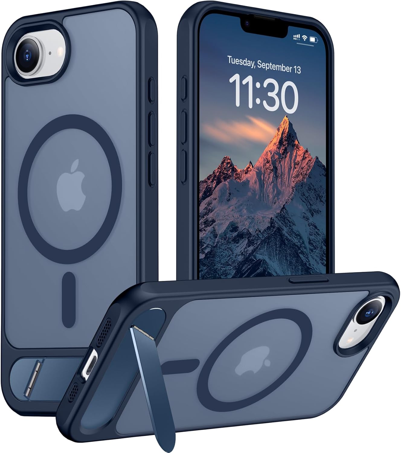 Temdan Magnetic Compatible with iPhone 16E Case, [Built-in Invisible Kickstand][Compatible with MagSafe][Military Grade Shockproof] Slim Translucent Matte Case for iPhone 16E 6.1" 2025 iPhone 16E 6.1" Blue