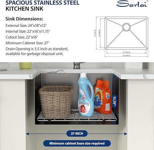 Miniatura 81 de Sarlai - Fregadero empotrado con barra, de 10 x 18 x 8 pulgadas, pequeño, de acero inoxidable, de calibre 16, simple, para RV Acero inoxidable,Negro
