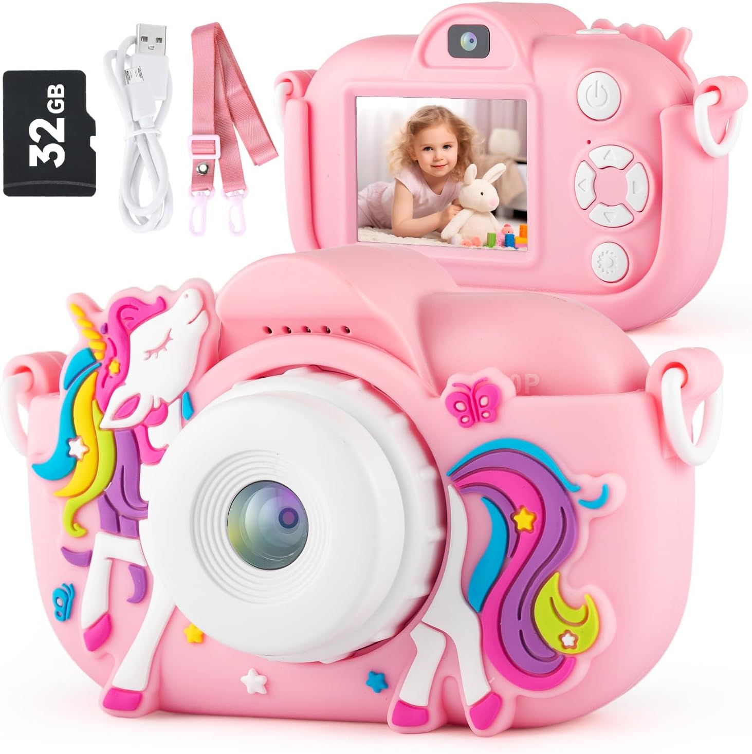 Kids Camera Digital Camera for Age 3-8, 1080P Toddler Camera for Kid with 32GB SD Card, Toddler Girls Toys Age 6-8, Christmas Birthday Gifts for Children, Pink