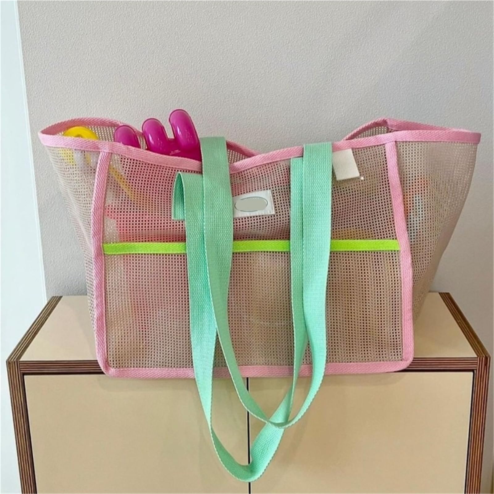Lot de 2 Petits Sacs de Plage Portables en Maille, Sac de Bain Anti-Fuite, Sac de Bain Grande capacité, Sac de Rangement for Voyage et Natation pour Voyage, Gym(Pink B)