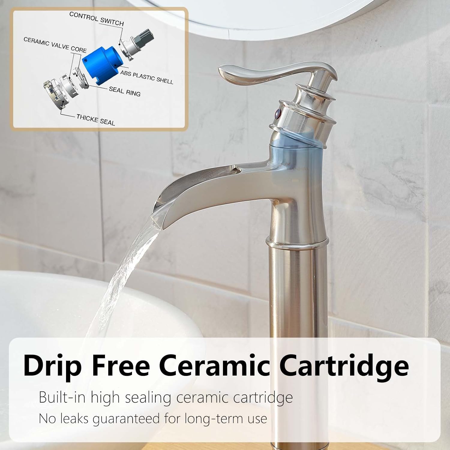 Brushed Nickel Single Handle Waterfall Vessel Sink Faucet