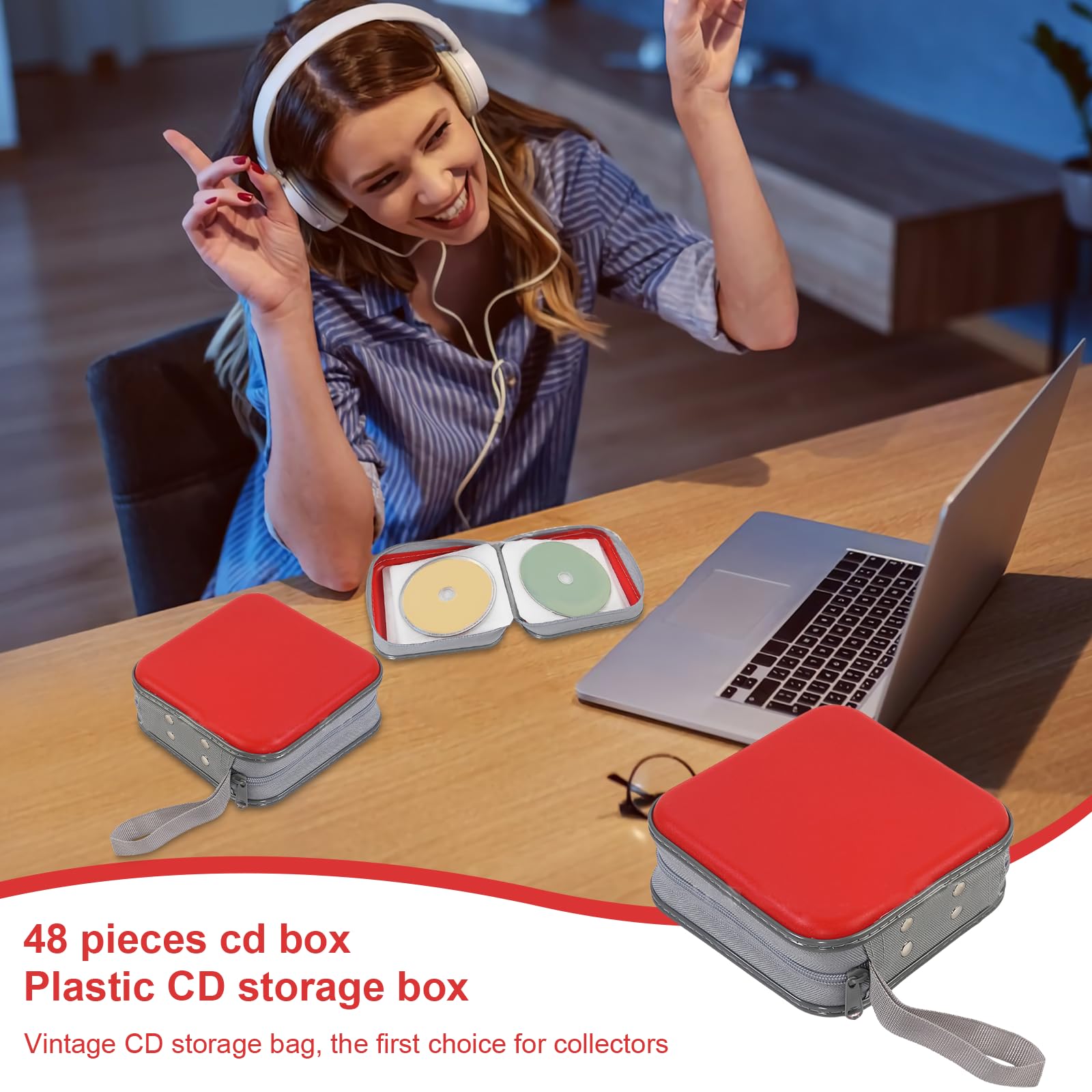 Étui de rangement en plastique pour 48 CD/DVD, rouge