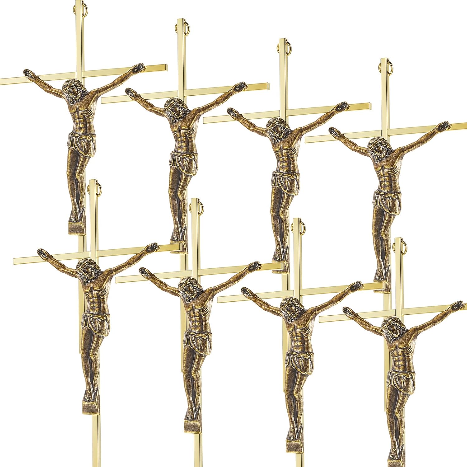 Leinuosen 8 Pcs Metal Crucifix Wall Cross 10 Inch Catholic Slender Metal Crosses Wall Decor for Home Decor Hanging Jesus(Shiny Gold)