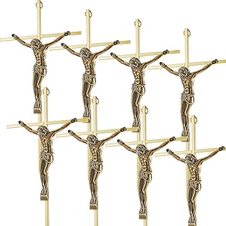 Leinuosen 8 Pcs Metal Crucifix Wall Cross 10 Inch Catholic Slender Metal Crosses Wall Decor for Home Decor Hanging Jesus(Shiny Gold)