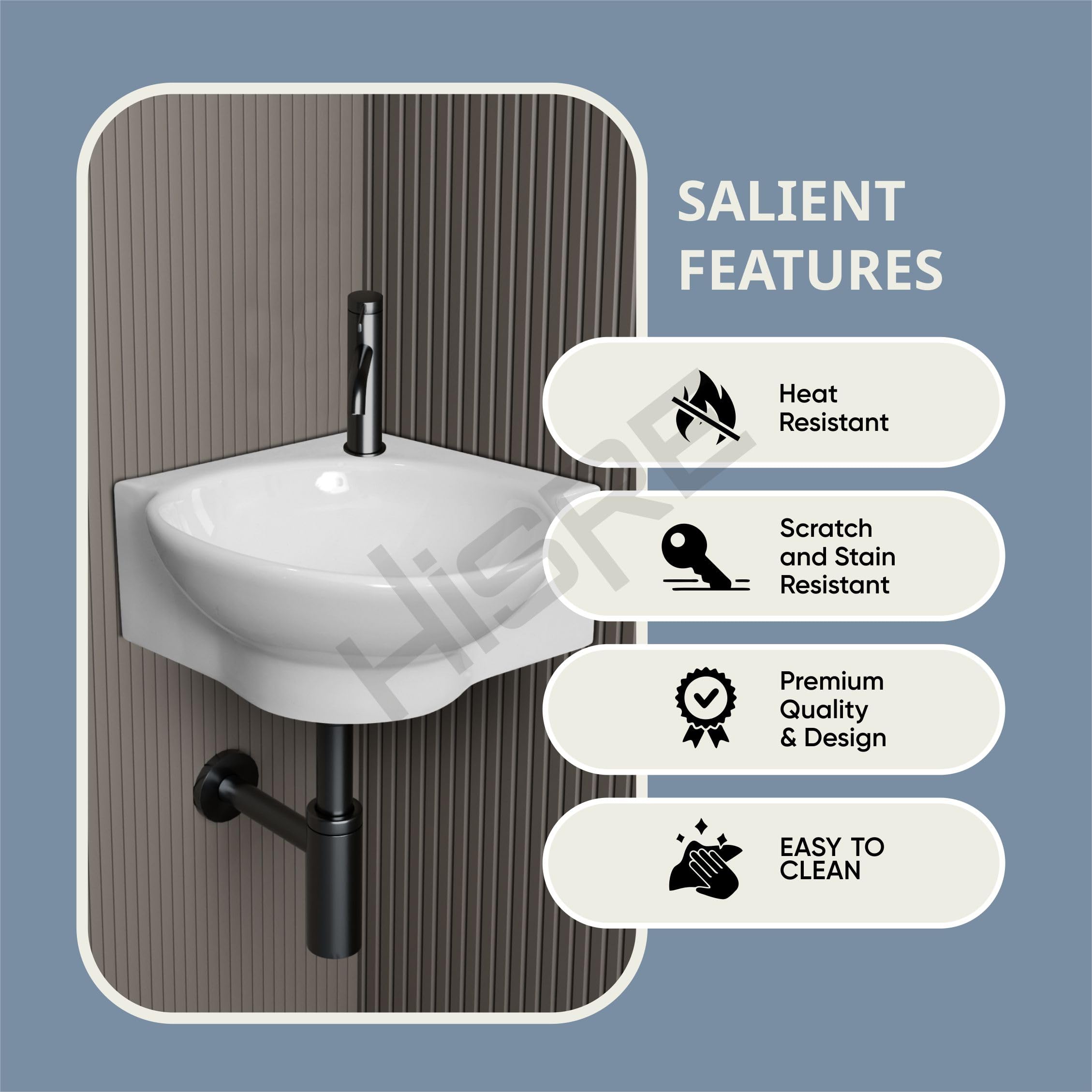 HISRE Compact Corner Wall Mount Wash Basin 14x16x5 Inch White Ceramic Sink | Space-Saving Round Bathroom Basin for Small Homes, Offices and Hotels, photo 3 of 5