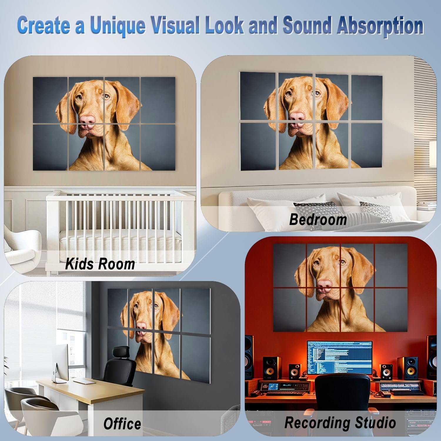 8 Pack Art Acoustic Panels Self Adhesive Portrait Magyar Vizsla Dog Dog Portrait Pictures Royalty Decorative Soundproof Wall Panels Sound Absorbing Panel 48"x32" for Office Home Studio