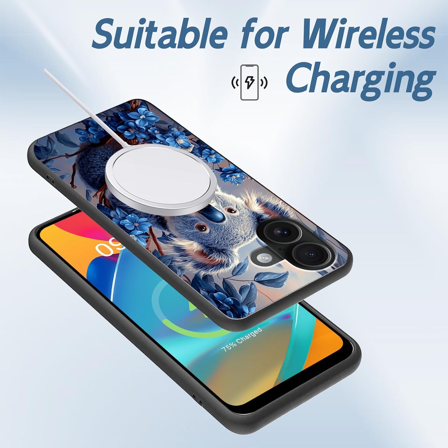 for iPhone 17 Case, Soft TPU Shockproof Full Body Protection Phone Cover 6.1" for iPhone 17, Lightweight Phone Case Compatible Wireless Charging, Blue Flower Koala