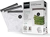 CASO Vacu SousVide Lot de 20 sacs à fermeture éclair de 20 x 23 cm pour emballage sous vide Caso (main) sans BPA avec 150 µm - Extra résistants aux déchirures et réutilisables - Avec adaptateur de - 1