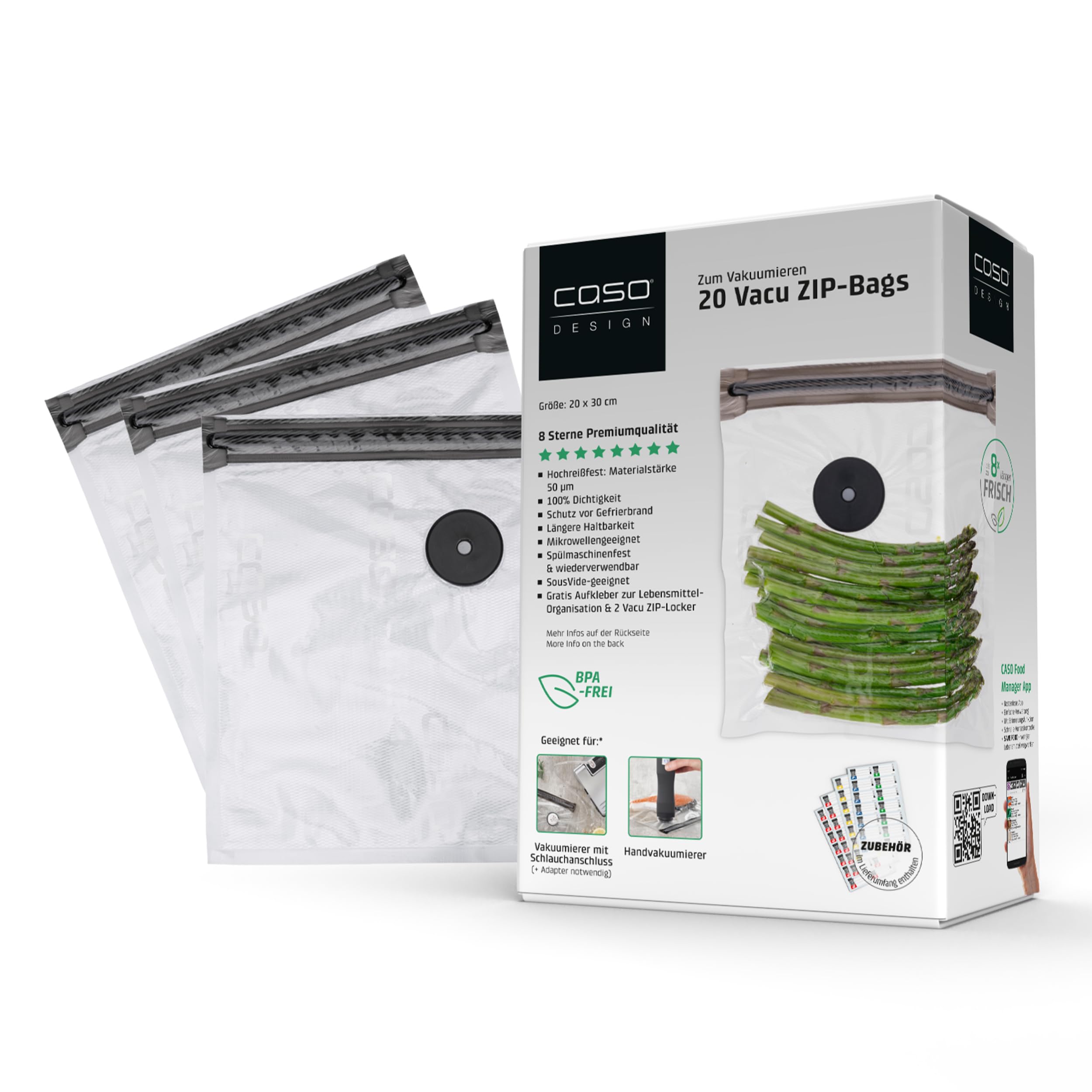 Sacchetti Sottovuoto CASO ZIP 26x23 Cm - 20 Pezzi, Senza BPA, Riutilizzabili - Foto 9