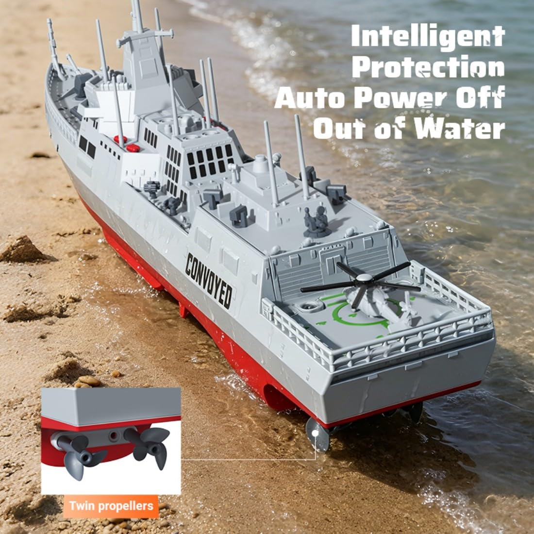 Barco destructor RC de 2,4 GHz con pulverizador de agua y alcance