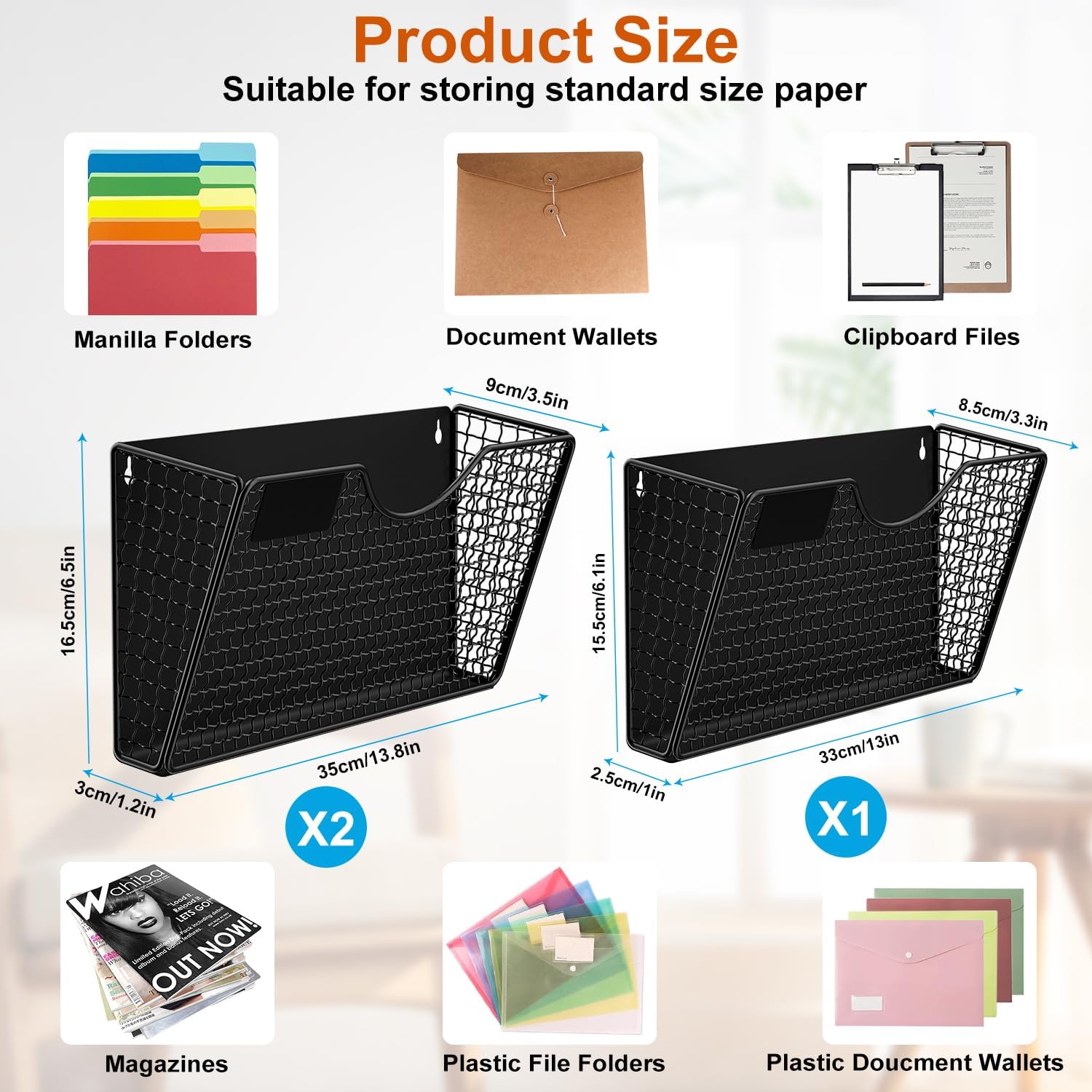 MFTEK Magnetic File Holder Metal 3 Pack and Colorful 6 Pockets, Mail Letter Organizer Wall Mount Rack - Office Supplies Storage - No Drilling design for File Cabinets Whiteboard, Refrigerator