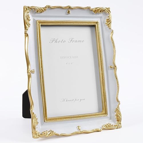 Miniatura 55 de Cuspin Marco de fotos de 5 x 7 pulgadas, marcos negros y dorados, marco de fotos de resina con textura ornamentada vintage hecha a mano con parte