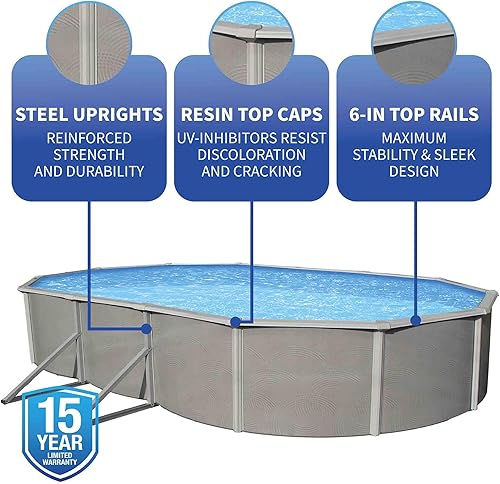 Miniatura 3 de Blue Wave Belize - Paquete de piscina de metal ovalado de 12 pies por 24 pies, 52 pulgadas de profundidad y 6 pulgadas de alto