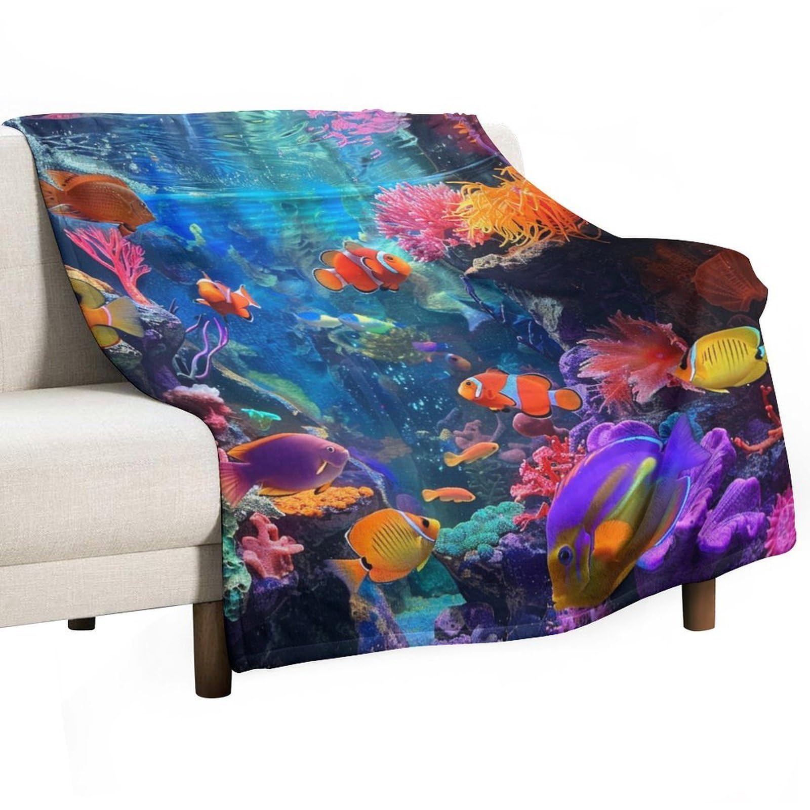 VODRM Jellyfish Blanket – Ocean Coral Reef Throw, 50x60 Inch Soft Fleece Blanket For Couch, Bed, Travel, Gift For Kids & Marine Life Lovers