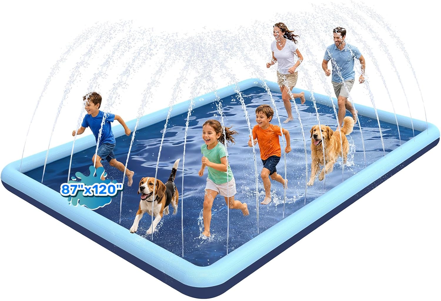 120"x 87" Splash Pad for Dogs, Non-Slip, Rantangle Splash Pad for Kids Ages 4-8,Extar Large Splash Pads for Toddlers 1-3, Dog Sprinkler Shallow Pool, Outdoor Water Toys for Backyard, Teal