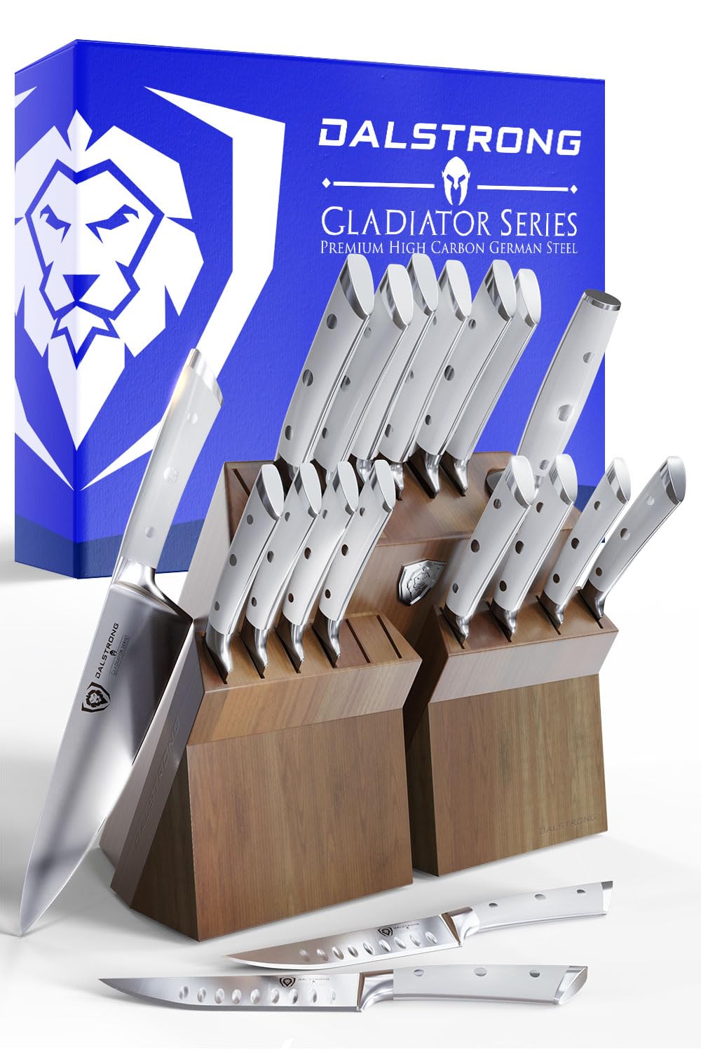 DALSTRONGKnife Block Set - 18 Piece Colossal Knife Set - Gladiator Series - High Carbon German Steel - Acacia Wood - ABS Handles Kitchen Knives - Premium Kitchen Knife Set with Block - NSF Certified